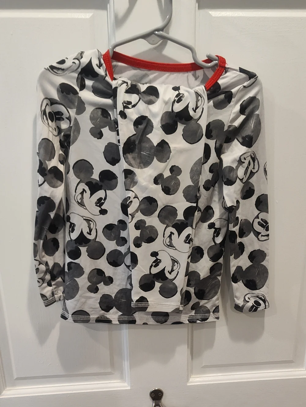 Cuddl Duds Kids Long Sleeve Mickey Print Top - White, Black with Red Trim